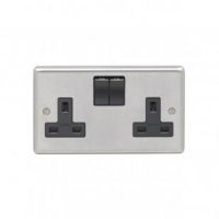 2 Gang Stainless Socket - Black Trim