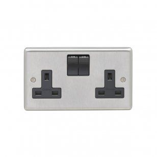 2 Gang Stainless Socket - Black Trim